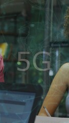 Poster - 5G network animation over diverse people working together in office