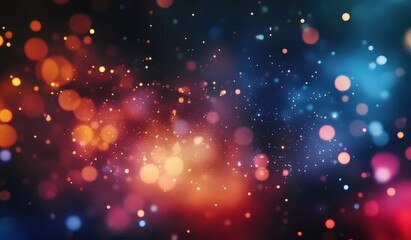 Poster - オレンジと青のボケ味が特徴的な抽象的な背景と繊細な光の粒子が舞うイメージ