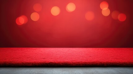 Poster - Deep red surface with subtle bokeh light effects and holiday elements at corners, simple layout with copy space