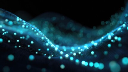 Poster - Digital data background with swirling light trails and connected glowing nodes in cool blue tones