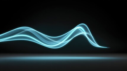 Poster - Futuristic digital wave shapes glowing with neon blue light on a deep black background, copy space centered