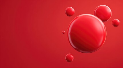 Poster - Glossy red D abstract shapes floating across a smooth red background, center left clean