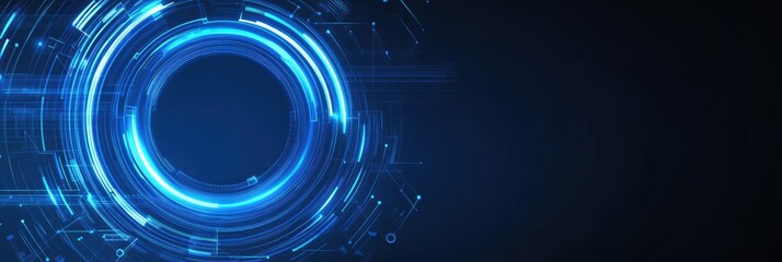 Poster - Geometric abstract blue circle with simple lines on dark background