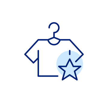 T-shirt on rack and star. Favorite laundry service. Picked item. Pixel perfect, editable stroke vector icon