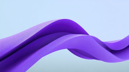 Poster - Smooth D purple wave ribbons casting soft shadows on a white background, minimalist and modern