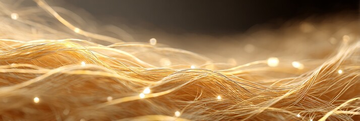 Poster - Abstract golden strands with bokeh lights against a dark background creating a dreamy atmosphere