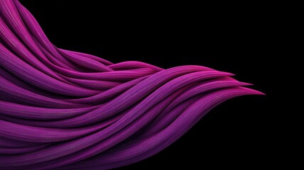 Poster - Smooth purple wave ribbons twisting in D on a black background, illuminated edges with copy space