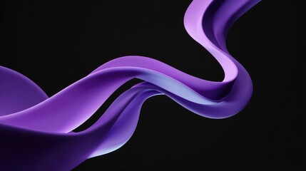Poster - Smooth purple wave ribbons twisting in D on a black background, illuminated edges with copy space