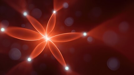 Poster - Smooth red background with abstract fractal light shapes glowing in corners, space in middle