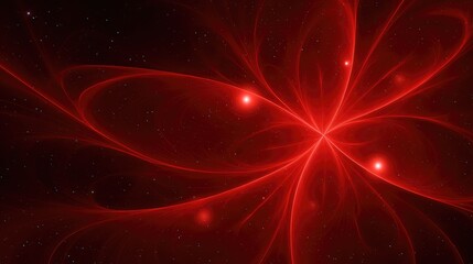Poster - Smooth red background with abstract fractal light shapes glowing in corners, space in middle