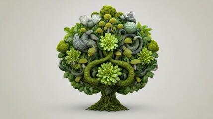 Poster - Tree of life formed by intertwining animals and plants, symbolic ecosystem concept with copy space