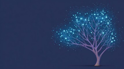 Poster - Tree of life formed with tiny stars and constellations on a night sky background, celestial theme with copy space