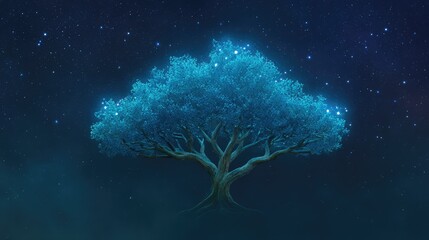 Poster - Tree of life formed with tiny stars and constellations on a night sky background, celestial theme with copy space