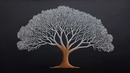 Poster - Tree of life made of white lines on a dark chalkboard background, educational or symbolic layout with copy space