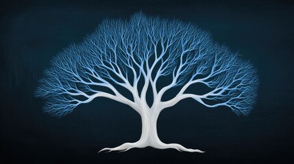 Poster - Tree of life made of white lines on a dark chalkboard background, educational or symbolic layout with copy space