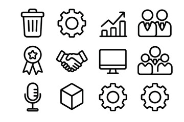 Poster - Minimalist black icon set: business, technology, and communication