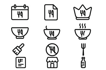 Poster - Set of minimalist icons with food and kitchen motifs on dark background