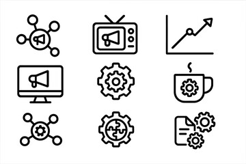 Poster - Outline icons for digital marketing and gear settings on dark background