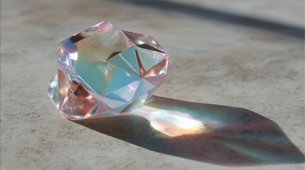 Poster - Beautiful crystal with colorful reflections on a marble surface during daylight