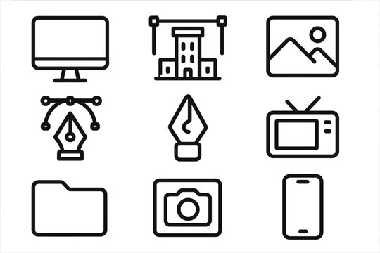 Minimalistic icon set featuring technology and creative design elements
