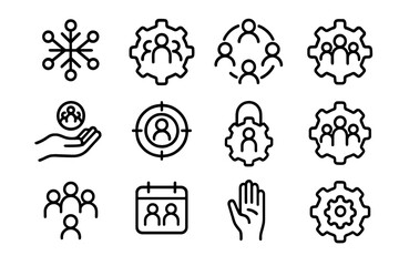 Poster - Human resources and teamwork icons: minimalist outline and linear graphic set