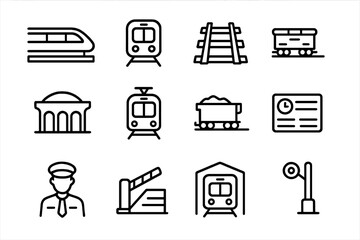 Poster - Monorail and train icon set featuring linear designs for transport themes