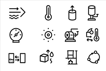 Poster - Minimalist industrial icons set featuring gauges, sensors, and equipment in linear style