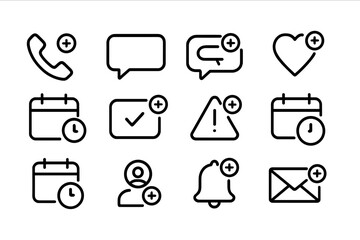 Fototapete - Set of linear icons with notification symbols on dark background