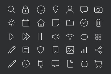 Fototapete - Minimalist line icons set: essential modern web and ui symbols