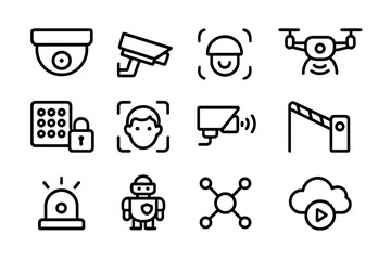 Poster - Security technology icons in minimalist line style for modern applications