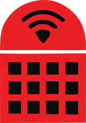 Poster - Abstract red and black graphic design featuring a wi fi signal icon above a grid of squares symbolizing connectivity and structure