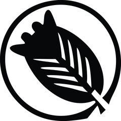 Poster - Stylized black and white silhouette of a feather with a curved stem inside a circular border representing a natural or tribal motif