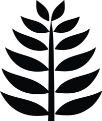 Poster - Stylized black abstract plant silhouette with multiple curved leaves symmetrically arranged on a central stem against a white background