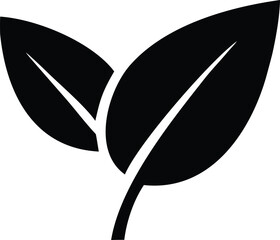 Poster - Simple black silhouette of two overlapping leaves with prominent veins on a white background representing nature and growth