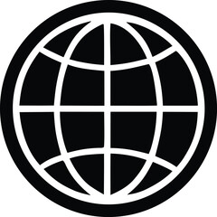 Poster - A stylized black and white graphic representation of a globe with intersecting lines forming a grid pattern across its surface