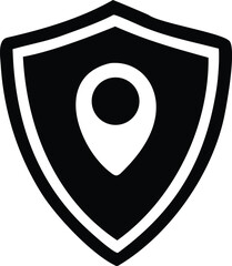 Poster - Black shield icon with a white location pin symbol inside representing secure navigation and location protection