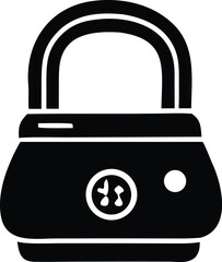 Poster - A stylized black icon of a padlock featuring a circular emblem with a unique abstract design and a small circular button