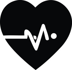 Poster - A stylized black heart shape with a white electrocardiogram line representing a heartbeat and a single dot