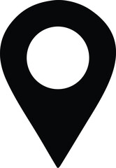 Poster - A simple bold black location pin icon with a white circle inside representing a point of interest on a map
