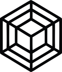 Poster - Abstract geometric cube illusion with interconnected lines creating a sense of depth and dimensional structure on a white background