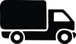 © PureVector Lab - Simple black silhouette of a delivery truck with a large cargo box and visible wheels on a white background