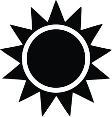 Poster - A stark black and white graphic icon representing a stylized sun with sharp pointed rays and a circular outline