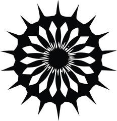 Poster - Intricate black geometric starburst design with sharp spiky outer edges and petal like inner patterns