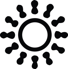 Poster - Abstract black sun symbol with a central ring and twelve rounded petal like rays radiating outwards on a white background