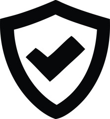 Poster - A bold black shield icon with a prominent checkmark inside symbolizing security approval or a completed task in a clean modern design