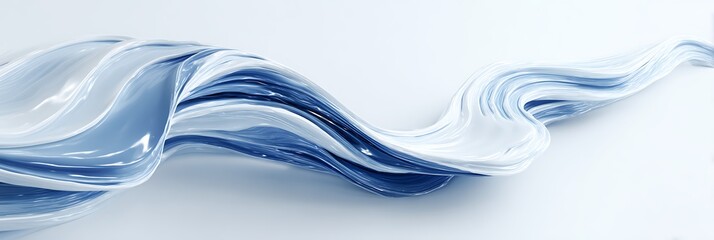 Aufkleber - A blue and white abstract wave flowing across a white background with gentle curves and reflections