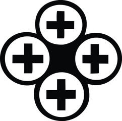 Aufkleber - Four black plus signs within white circles arranged in a circular pattern against a white background creating a symmetrical design