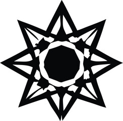 Poster - Intricate black eight pointed star emblem with sharp geometric points and a detailed faceted central design against a stark white background