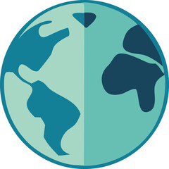 Poster - Stylized flat design of planet earth with abstract continents and oceans in shades of teal and blue