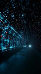Poster - Captivating tunnel portal scene with vibrant matrix data flow conveying a sense of speed and technological advancement. The interactive feel of the motion effect invites viewers into